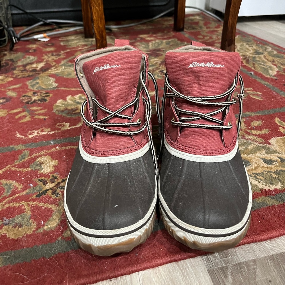 Eddie Bauer Burgundy and Brown Duck Boots